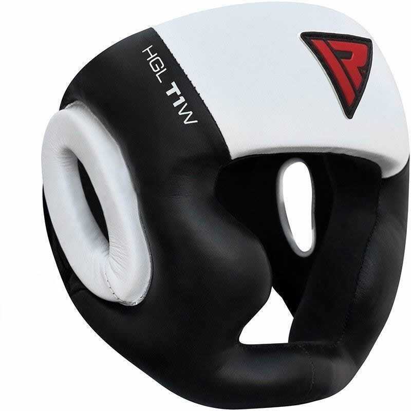 RDX Full Face Boxing Head Guard Läder Vit / Svart T1