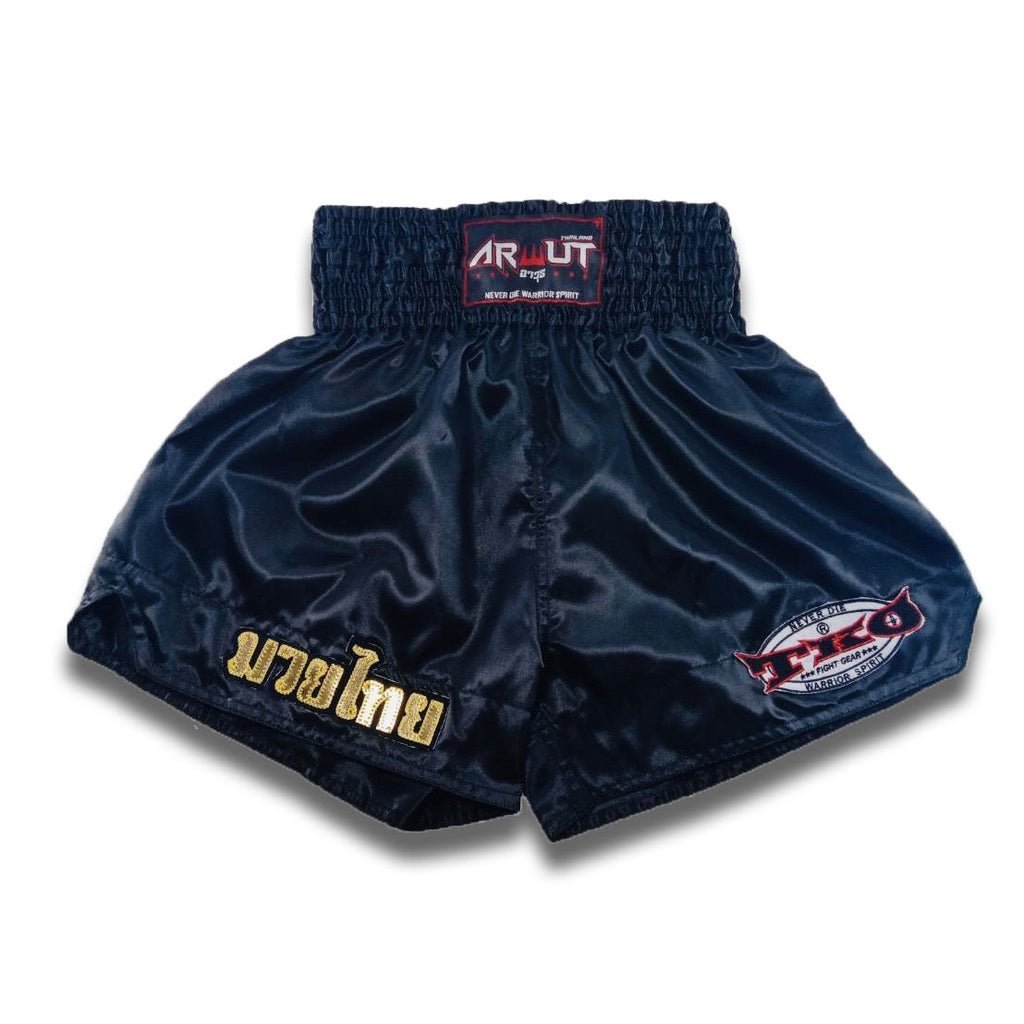 Arwut Classic Black Muay Thai Shorts Guld